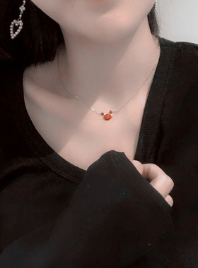 韩版简约红色小螃蟹滴油项链欧美时尚创意项链个性气质锁骨链配饰