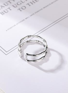 新款简约双竹节素银指环ins潮人小众设计冷淡风网红个性清新指环