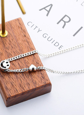 心形项链女简约气质复古笑脸爱心项链个性泰银微笑吊坠锁骨链饰品