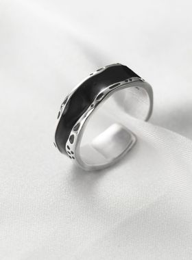 新品简约创意凹凸黑色滴胶戒指ins时尚个性复古风做旧气质食指戒
