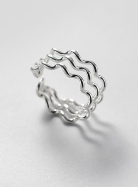 新品跨境热销三层时尚水波纹开口戒指ins风几何小众设计感手饰品