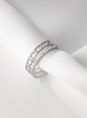 2024新款韩版双层链条镶钻戒指女简约感文艺气质时尚手饰品戒指戒