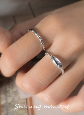 新款日韩新品条纹凹凸字母椭圆麻花戒指ins风小清新高级感手饰品