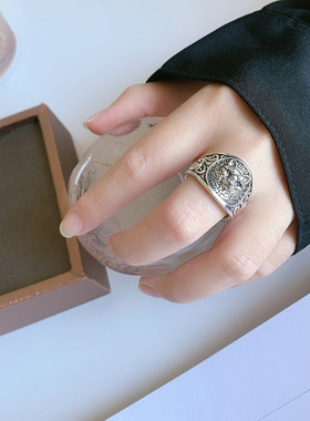 新款复古泰银夸张纹路猎豹戒指男士个性几何型嘻哈新款潮食指戒