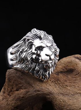 新品欧美霸气百兽王狮子开口男戒指泰银复古指环宽面动物潮流男