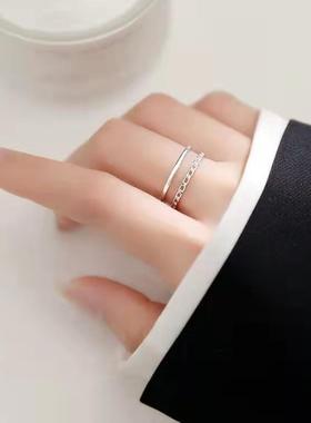 2023新款简约双层链条戒指女小清新甜美风网红ins锁链开口指环礼