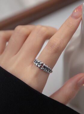 新品复古泰银时尚麦穗戒指大麦麦子做旧个性百搭潮流食指戒戒指