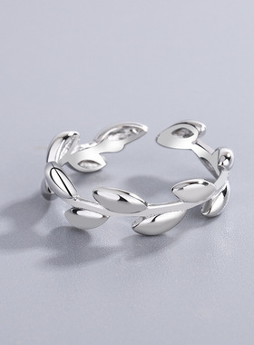 0704文艺创意橄榄树枝戒指开口简约森系少女心树叶子指环韩版饰品