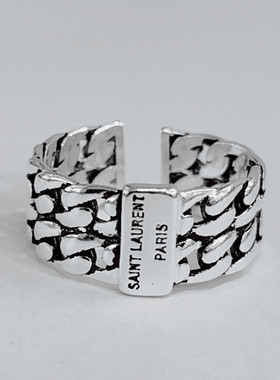 宽面英文字母戒指时尚个性双层锁链复古泰银开口戒指环女饰品