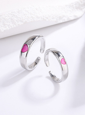 2024一心一人彩色滴胶爱心情侣戒指日韩学生男女简约开口情侣对戒