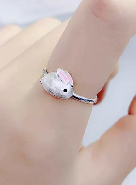 可爱拉丝小白兔戒指女简约森系甜美生肖兔子指环饰品开口戒指