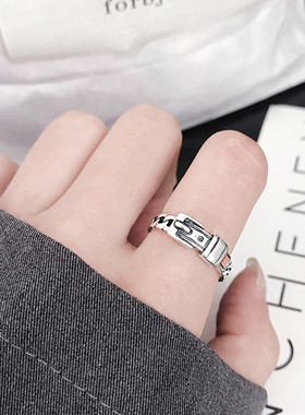 时尚个性皮带头戒指女复古做旧锁链条开口戒指韩版小清新指环