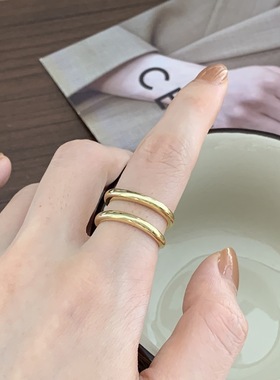 新款欧美简约个性双层光面戒指小众简约气质时尚高级镂空指环女