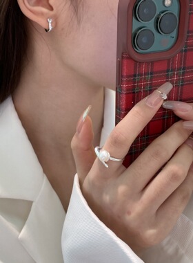 新款小众不规则珍珠戒指女冷淡风ins简约个性优雅气质开口指环