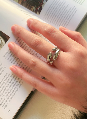 新款日韩双层戒指女重工不规则几何椭圆气质简约百搭个性指环潮