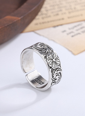 新品欧美风复古做旧凤尾花戒指女气质小清新个性设计感指环戒指戒