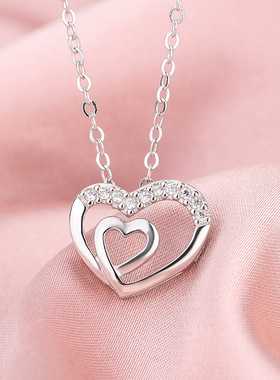 新品欧美银饰女爱心锆石项链芭蕾舞女孩个性甜美少女wish饰品