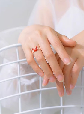 时尚可爱食指戒韩版滴胶红色螃蟹戒指个性巨蟹座开口指环饰品