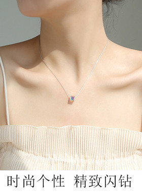魔方极光方糖项链女锁骨链简约时尚个性方块水晶项链项饰品项
