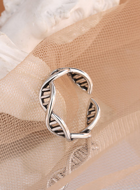 新品森系扭线DNA双螺旋波浪戒指几何型气质简约日韩潮人开口手饰
