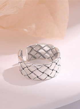 韩版个性气质复古交叉戒指女小清新做旧宽面编织网开口戒指环