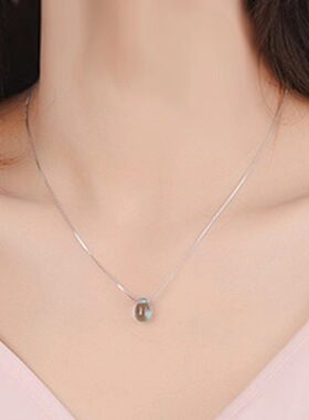 新款韩版甜美蓝色水滴形项链女士简约创意人造水晶琉璃吊坠锁骨链