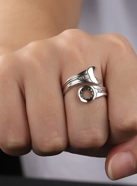 新款亚马逊跨境男士扳手戒指个性时尚简约创意泰银复古开口指环