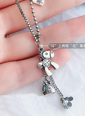 复古风格福袋挂件吊坠项链女锁骨链时尚个性马上有钱花项链饰品项