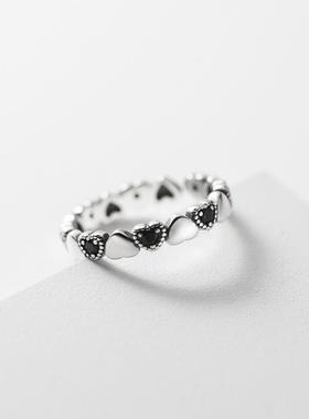 新款日韩风黑钻爱心戒指简约时尚个性感ins潮流开口饰品指环戒指