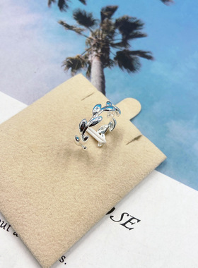 新款日韩森系文艺橄榄枝戒指女开口简约创意素银树叶戒指个性饰品