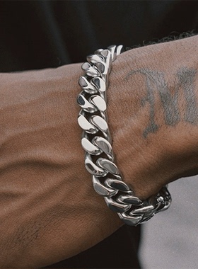 LUCKJAY欧美古巴嘻哈手链男钛钢