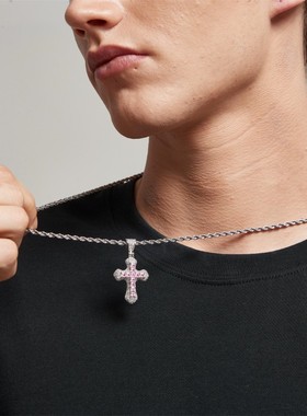 欧美天然锆石十字架项链麻花链