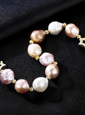 LJY S925纯银天然异形巴洛克珍珠手链男女同款轻奢小众设计感手饰