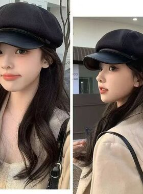 美拉德棕色贝雷帽女秋冬季复古