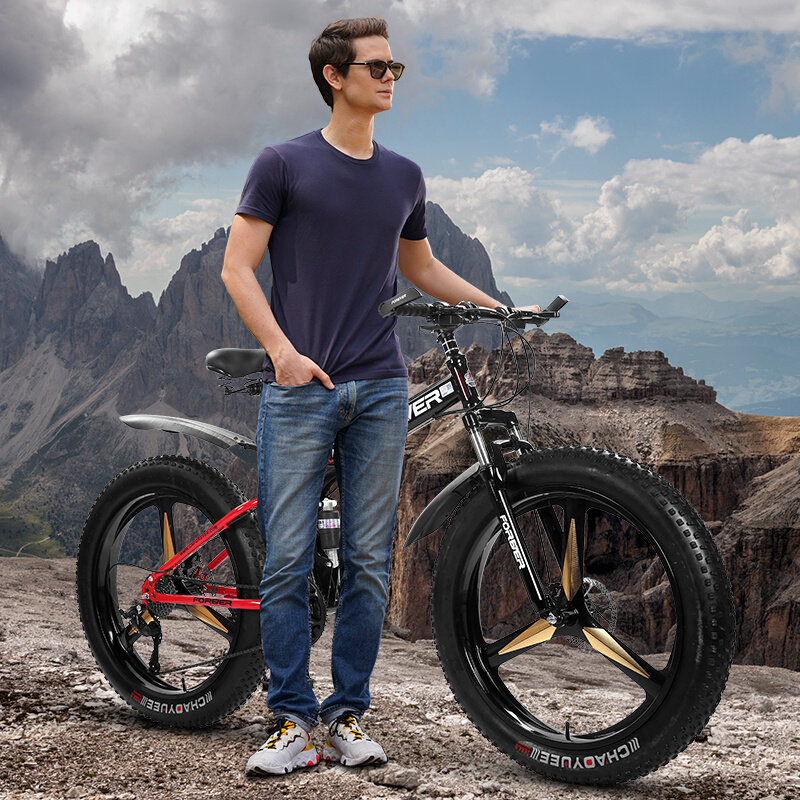 永久山地自行车越野变速宽粗轮胎沙滩雪地车男式成人折叠大脚单车