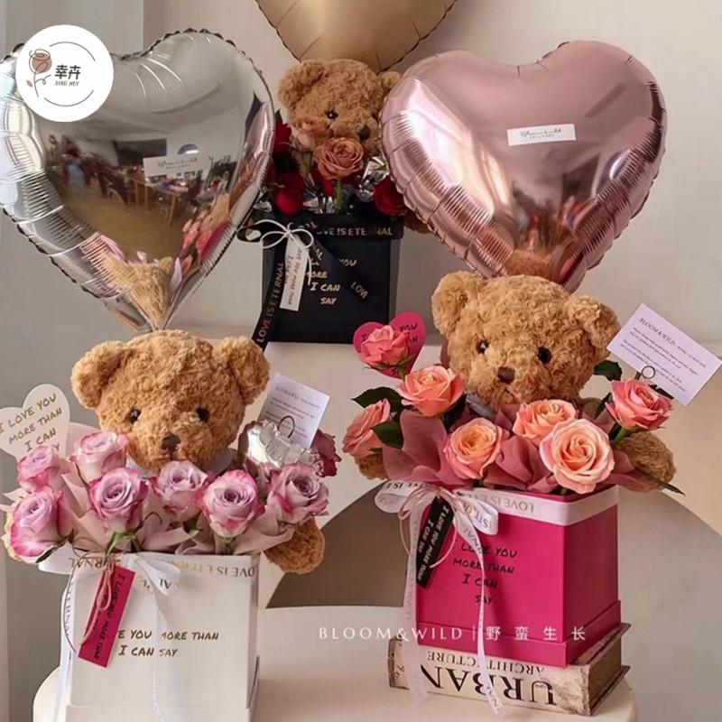 情人节新款触感皮纹方盒简约英文方形抱抱桶花艺插花礼盒包装纸盒,淘宝优惠券,粉丝福利购,淘宝优惠卷