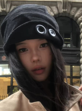 韩系辣妹风秋冬黑色堆堆帽女款