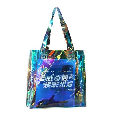 镭射袋定制图案logo透明防水单肩手提袋果冻包礼品袋pvc塑料袋子