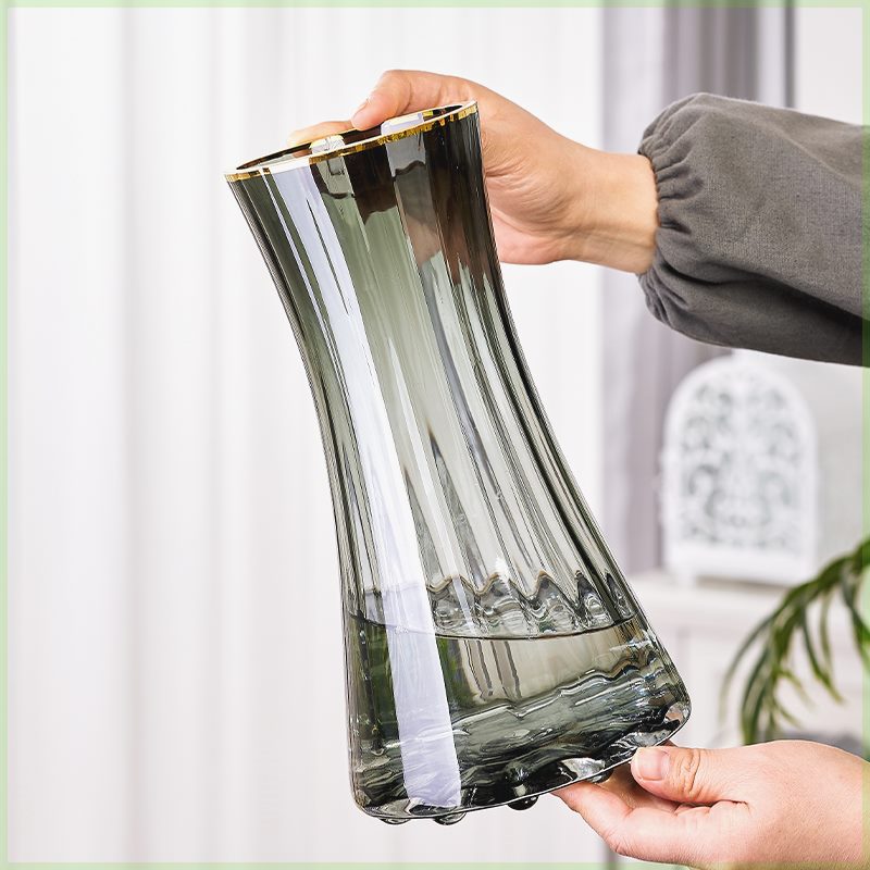 轻奢描金简约玻璃花瓶透明水养鲜花百合富贵竹客厅北欧插花摆件 - 图1