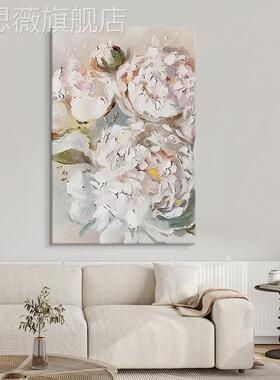 网红奶油风绘油花画抽象纯肌手理竖版走廊玄关画挂画画原木风卉客