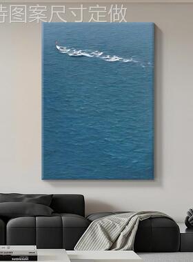 现代油简约蓝色海浪手绘画客装饰画关餐厅高级感玄肌理丙厅烯挂画