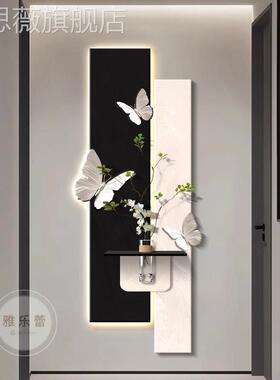 网红意过式极黑白入砂户玄关饰画正对墙水培绿简植岩走廊装道壁画