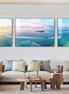 网红客厅装饰画景北欧海岸沙发背墙挂画约现代简海景三联画大气墙