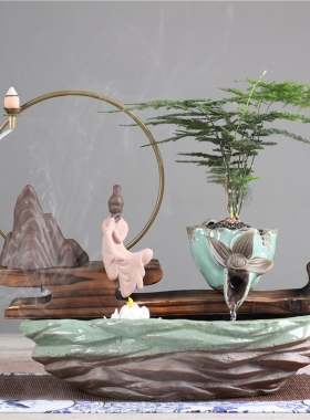 速发流水柜件 招财客电视摆办公室小鱼缸 新中式陶瓷禅意 厅摆件