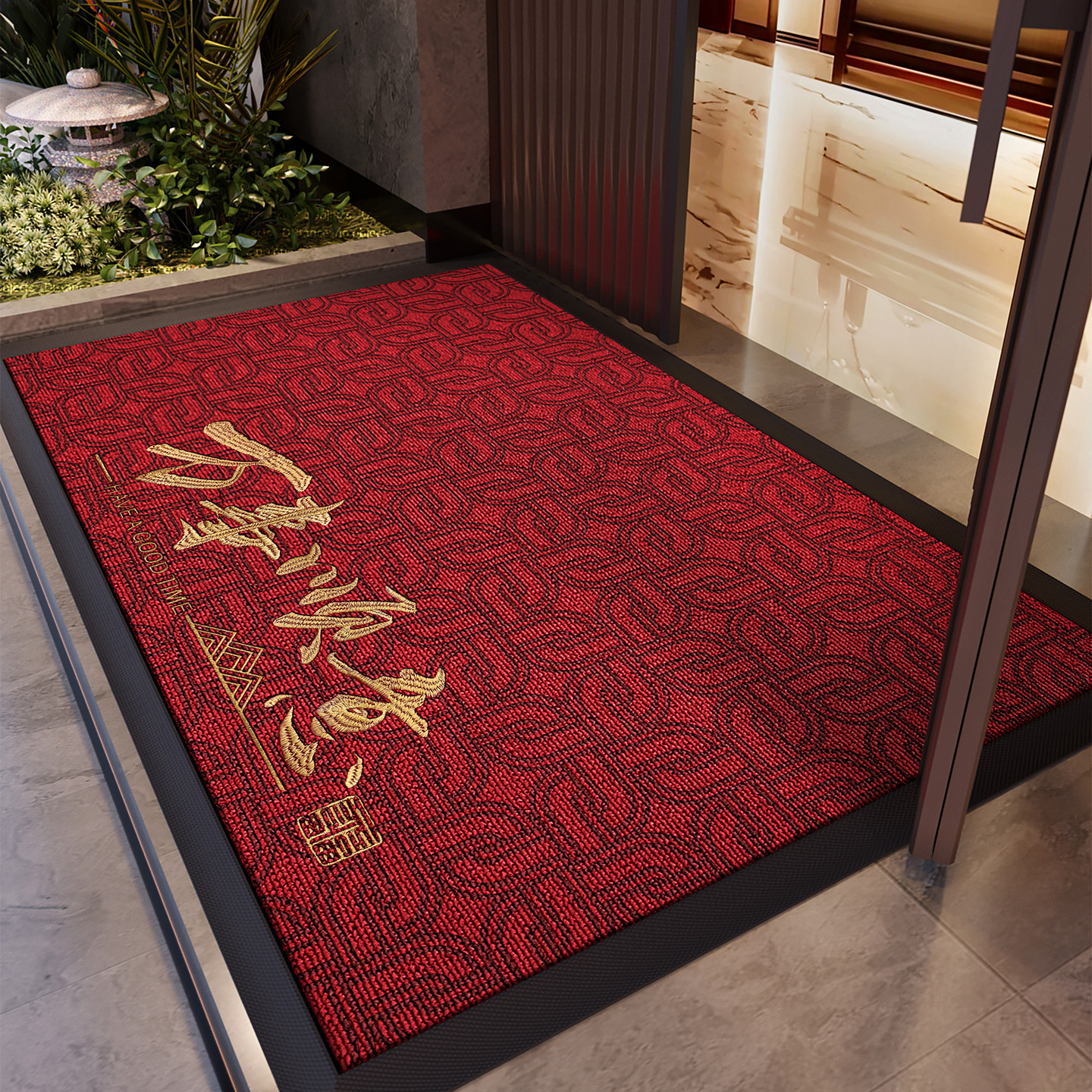 High-end villa red entrance door floor mat