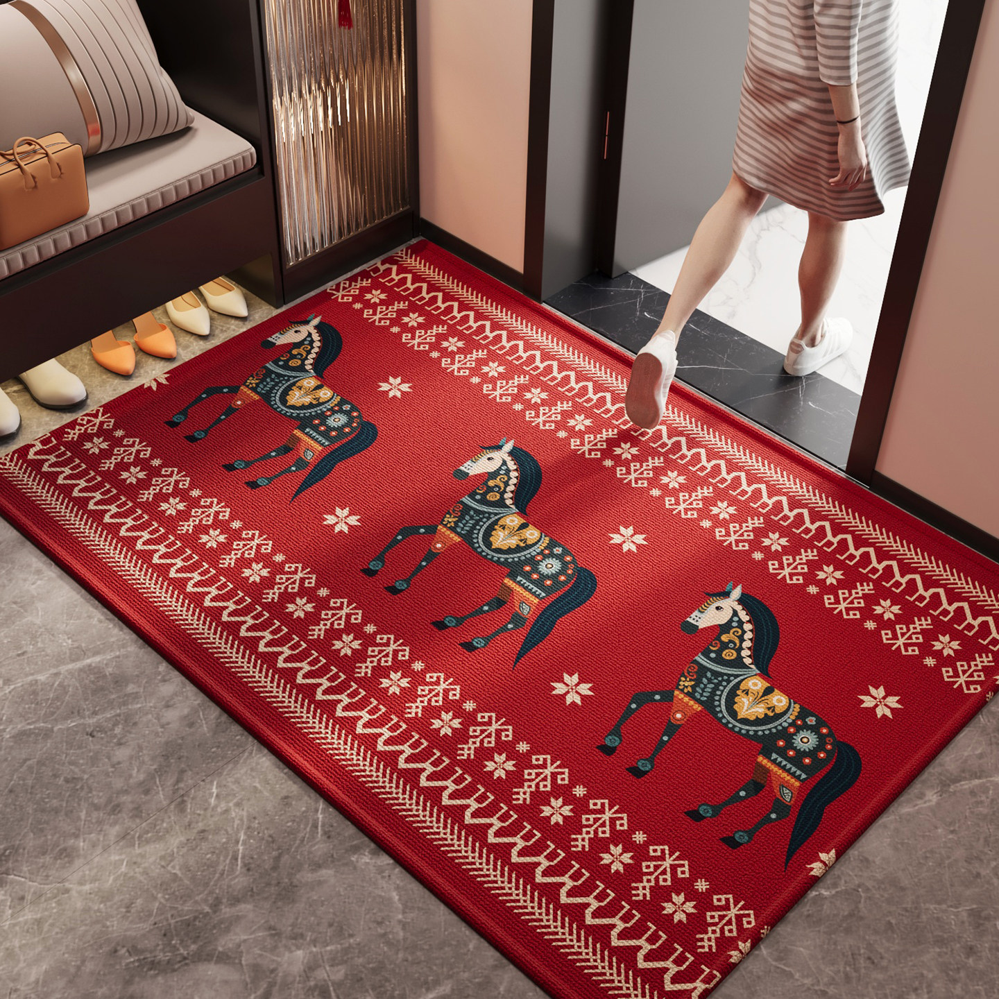 马年红色入户门地垫2026新款防滑除尘耐磨地毯玄关大门口进门脚垫,淘宝优惠券,粉丝福利购,淘宝优惠卷