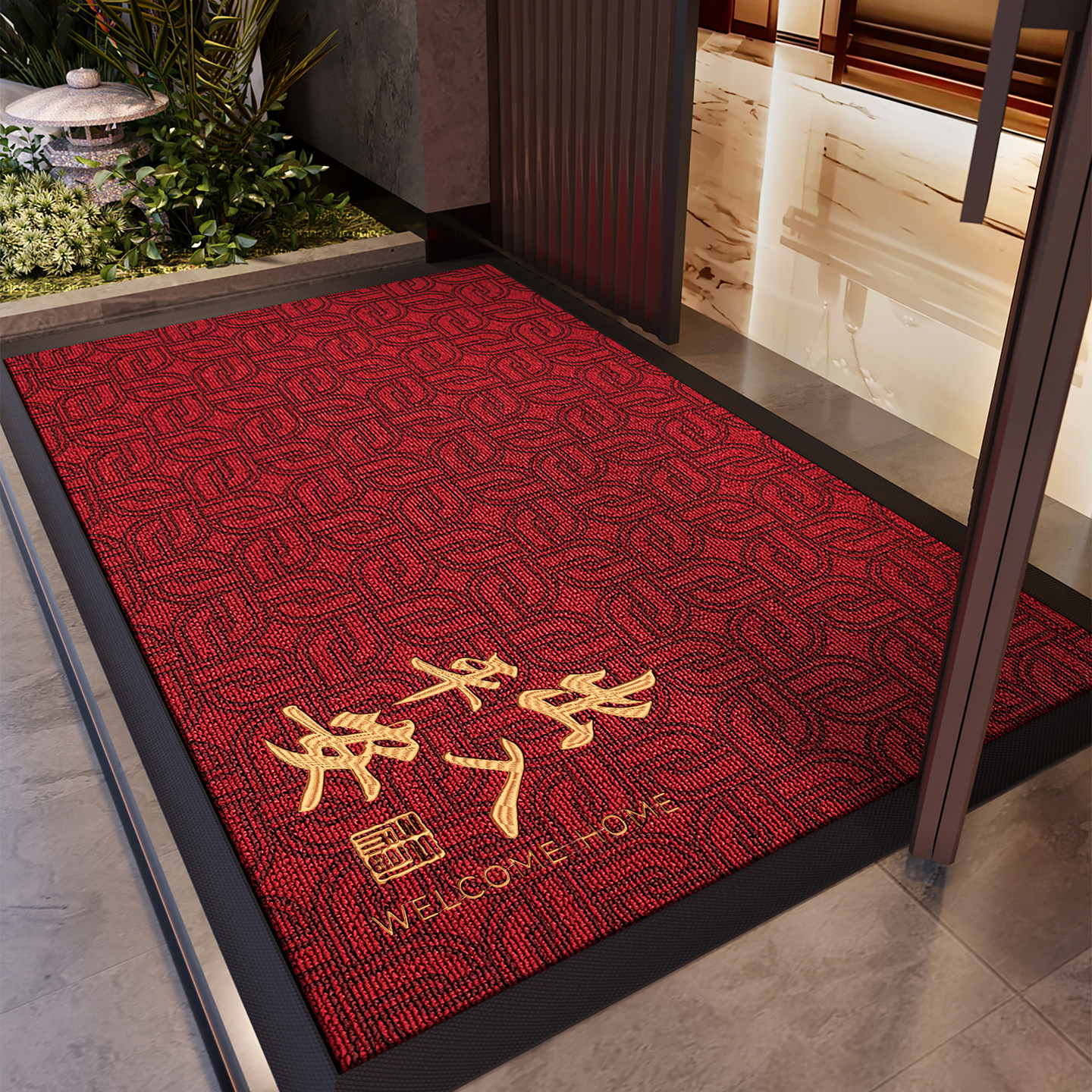 High-end villa red entrance door floor mat