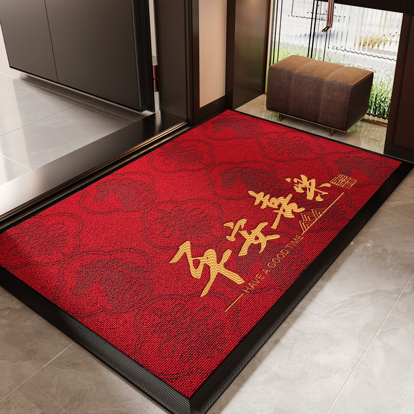 红色喜庆新年入户门地垫玄关大门口进门防滑耐脏除尘脚垫家用室外,淘宝优惠券,粉丝福利购,淘宝优惠卷