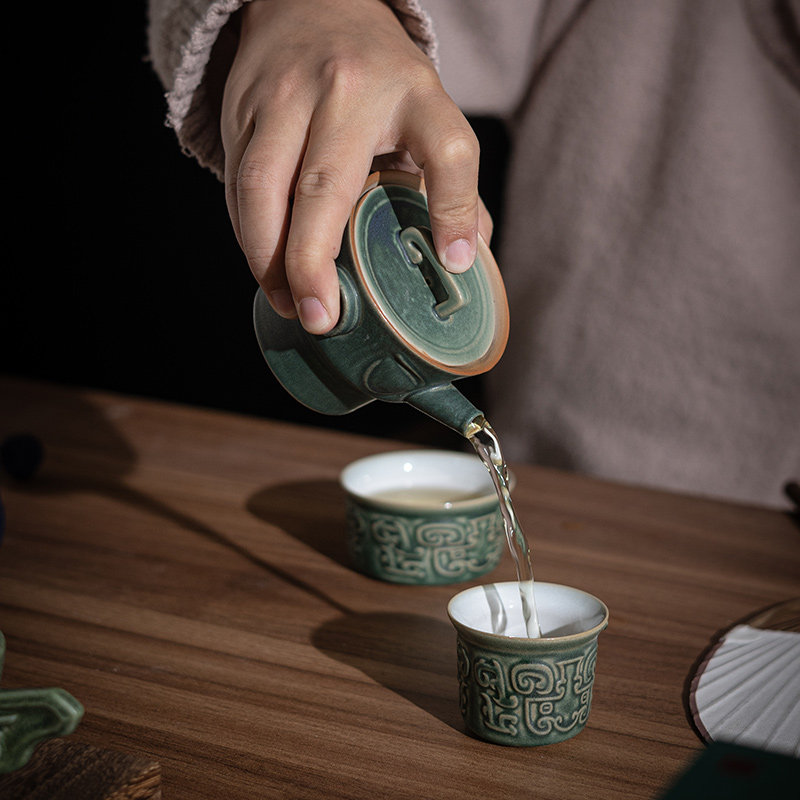 博物馆三星堆文创快客杯便携一壶二杯旅行茶具家用陶瓷窑变泡茶器,淘宝优惠券,粉丝福利购,淘宝优惠卷