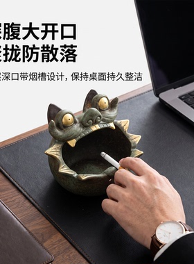 云南非遗瓦猫陶瓷烟灰缸国风复古